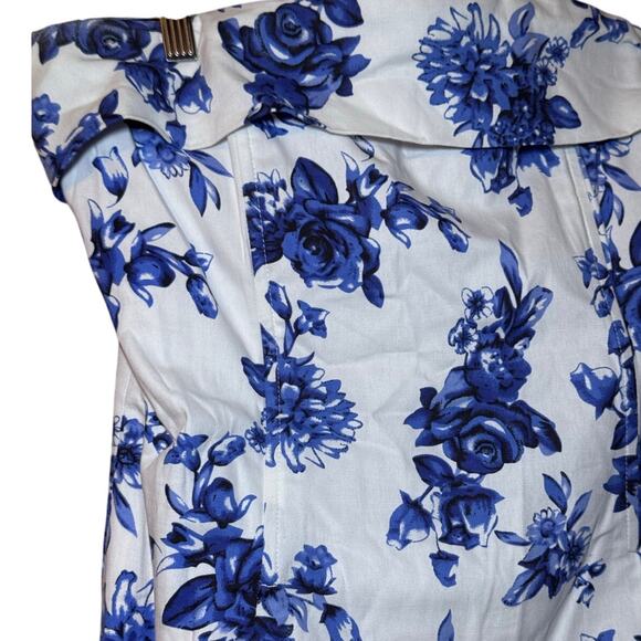 MABLE Strapless Blue Floral Midi Dress | Coquette Cottagecore Romantic L EUC - Picture 4 of 11